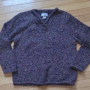 Women's V-Neck Multicolor Knit Sweater - Purple Blend